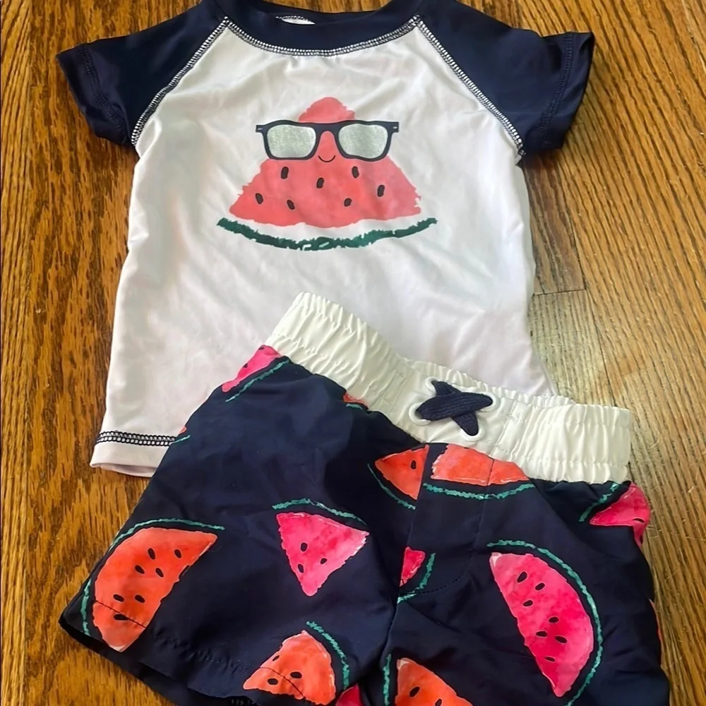 🩷 3/$18 Beetlethread Watermelon Print Kids rashguard swim suit boys 9 months
